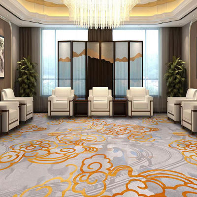 Alfombra con tapices de fondo de yute Oro azul de nylon impresa Sala de banquetes a prueba de fuego Hotel