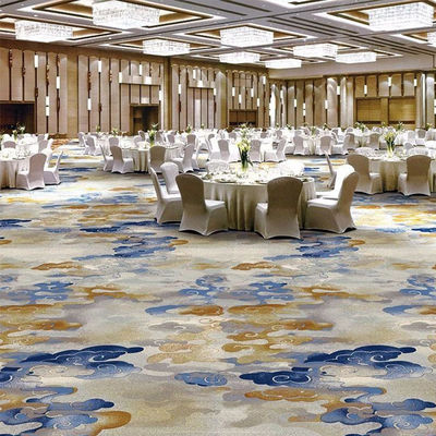 Alfombra con tapices de fondo de yute Oro azul de nylon impresa Sala de banquetes a prueba de fuego Hotel