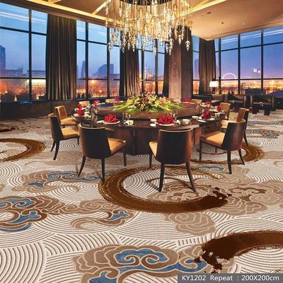 Alfombra con tapices de fondo de yute Oro azul de nylon impresa Sala de banquetes a prueba de fuego Hotel