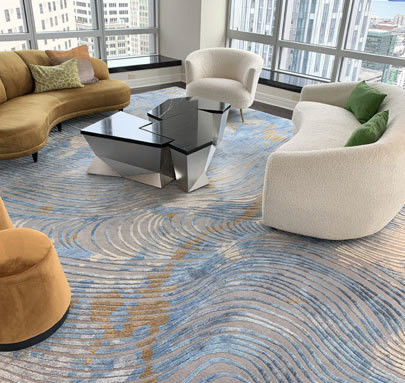 Alfombra en 3D de mano suave de metro cuadrado de lana y seda patrón personalizado para hotel de lujo