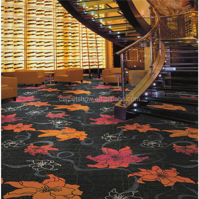 Baño de hotel Rollo de alfombra impresa de nylon con pila cortada y patrón de pasillo cuadrado