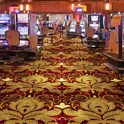Patrón de rompecabezas de color personalizado Alfombra de piso del hotel Axminster en amarillo y rojo