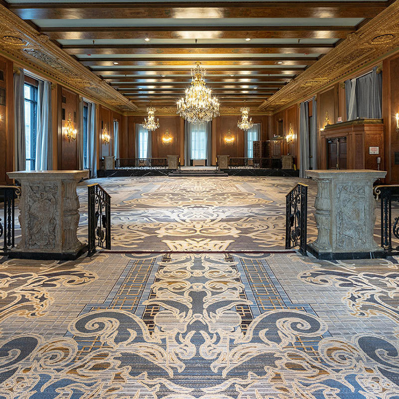 Alfombra de nylon a prueba de fuego de talla cuadrada de estilo bohemio para sala de banquetes y exposición